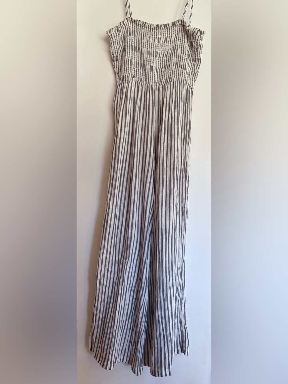 American Eagle Outfitters Striped Smocked Wide-Leg Jumpsuit - Removable Straps - Picture 5 of 5
